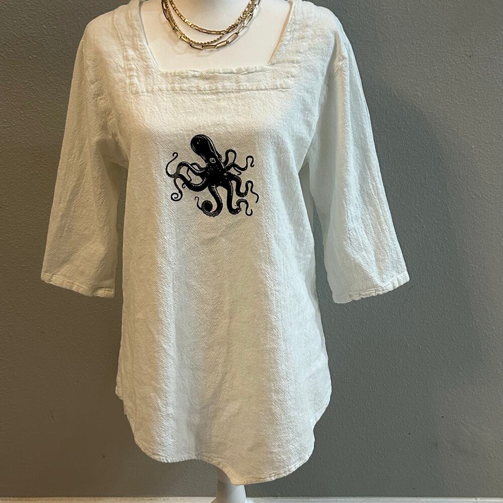 Cottonseed Vintage Octopus Graphic Linen-Feel Top | 100% Cotton | Size M